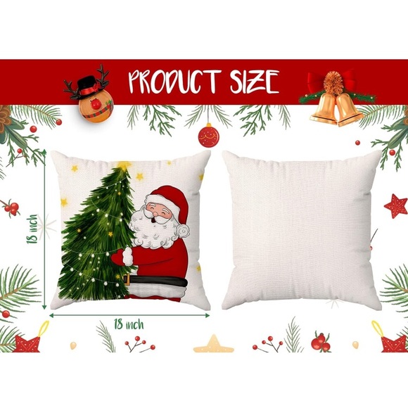 NWT- Set of 4- Holiday Snowman & Santa & Red Christmas Linen Pillow Covers 18x18 - Picture 8 of 9